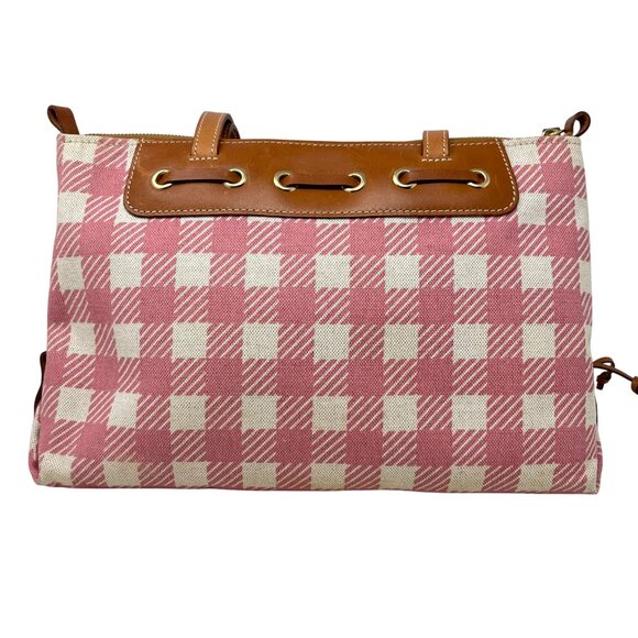 Dooney & Bourke Pink & Beige Checkered Canvas Tote Bag With Leather‎ Accents - Picture 3 of 15